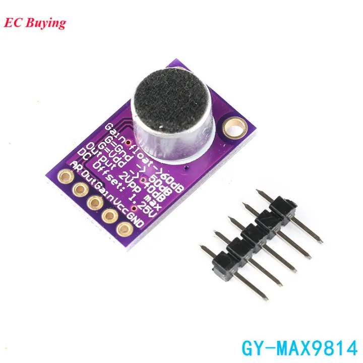 MAX9814 Electret Microphone Amplifier Board Module MIC Auto Gain Max 40dB/50dB/60dB Frequency 2.7V-5.5V With Pins For Arduino