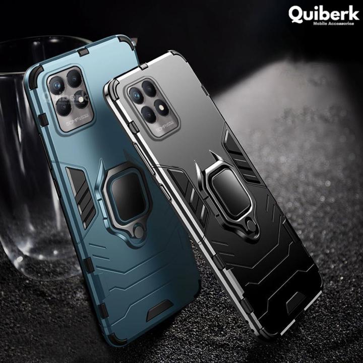 Compatible With OPPO Realme X50 Pro 5G Case, Metal Ring Grip Kickstand Shockproof Hard Bumper Works With Magnetic Car Mount Dual Layer Rugged Cover Navy Blue