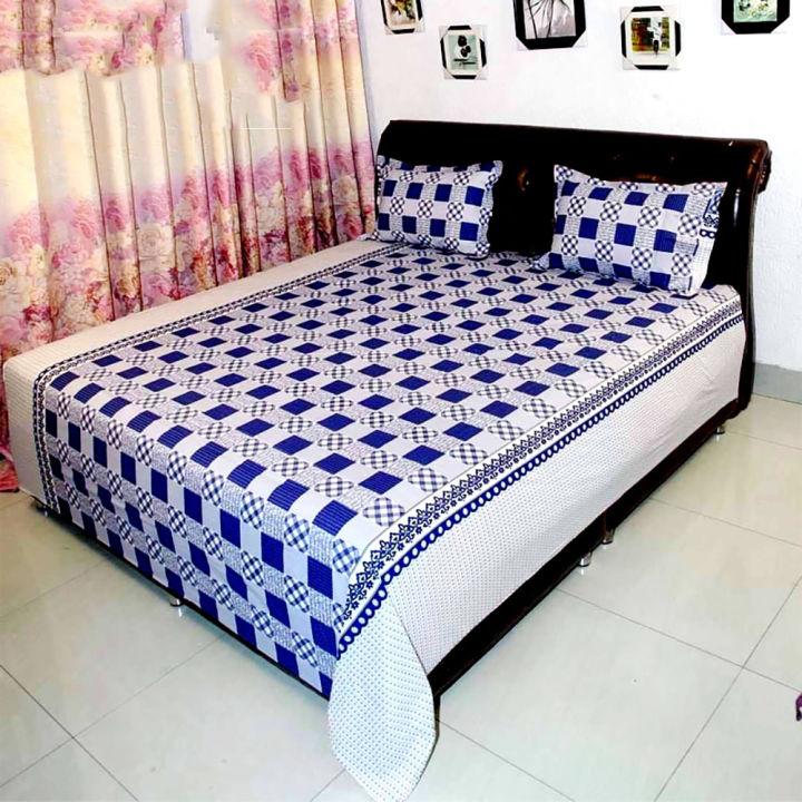 Digital Home Tex Cotton 8.5/7.5 Feet Double Size Bedsheet With Two Pillow Covers