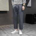 BROWON Mens Dress Pants Summer Thin Solid Color Smart Casual Suit Pants Straight Loose Elastic Back Waist Ankle-Length Trousers. 