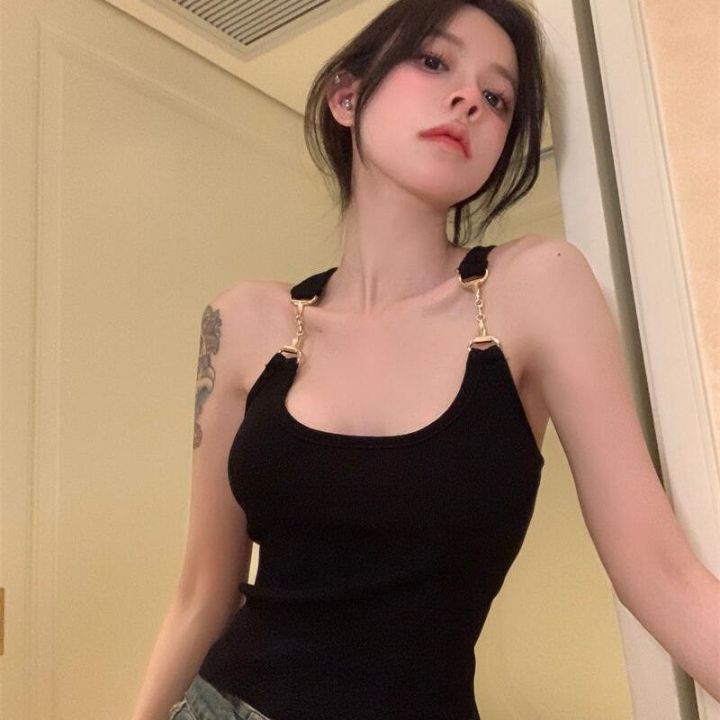 Metal Buckle Hot Girl Bandeau Camisole Women's Summer New Pure Desire Style Sexy High Waist Crop-Top Short Top