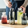 700ml/420ml Capacity Glass Water Bottle With Time Marker Cover For Water Drink Transparent Milk Juice Simple Cup Birthday Gift. 