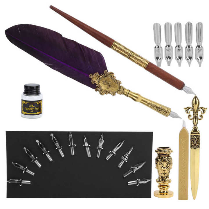 Feather%20Pen%20Kit%20Set%20Calligraphy%20Writing%20Drawing%20Quill%20Dip%20Vintage%20Art%20Craft%20Collection%20-%20Image%204