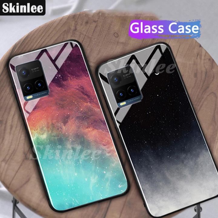 Phone Case Vivo Y33S Back Tempered Glass Cover Instagram Starry Sky Design Back Cover for Vivo Y33S Cover Shell Mirror Glass