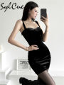 Slip dress street personality ladies thin body hot nightclub into black simple tight sylcue mature beautiful confident high. 