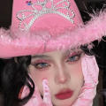 Pink West Cowgirl Hat for Women Girls Tiara Feather Felt Western Sequin Cowboy Cap Costume Party Dress Jazz Caps Cosplay Props.