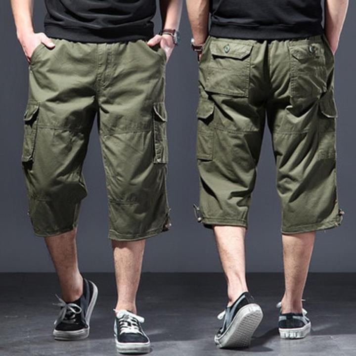 Trousers Capri-pants Summer Fashion Men's Casual Long Length Cargo Shorts Multicket Cotton Hot Breeches Capri Pants