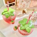 Creative Strawberry Straw Cup Plastic Cup Cute Female Portable Milk Tea Cup Student Portable Water Cup Water Bottle. 