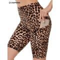 CAMPSNAIL Leopard Casual Biker Shorts With Pockets For Women High Waist Elastic Gym Sport Short Pants Soft Fitness Yoga Legging. 