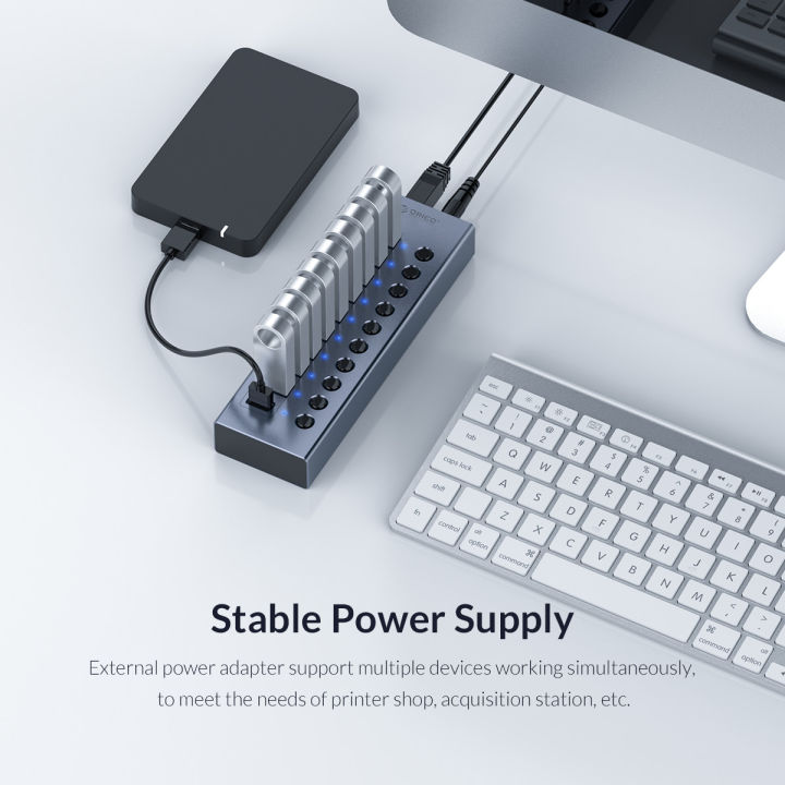 ORICO%20BT2U3-10Ab%20Industrial%20USB%203.0%20HUB%2013/16%20Port%20Aluminum%20USB%20Splitter%20On/Off%20Switch%20With%2012V%20Power%20Adapter%20Support%20Charging%20for%20Computer%20-%20Image%203