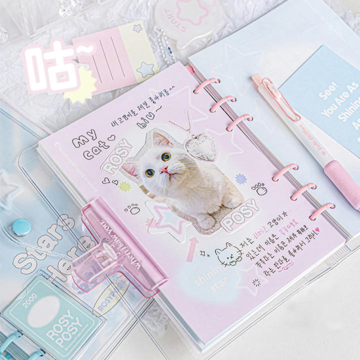 Pvc Envelope Series Girl Heart Star Book Unique 148*192mm Snap Button Diary Book Diy Detachable Notebook for Stationery Enthusiasts Personal Journaling School Or Office Supplies Creative Writing Gift