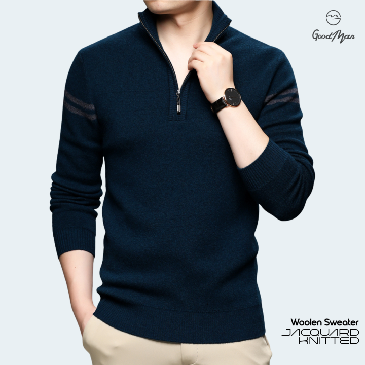 GoodMan Premium Quality Petrol Color Full Sleeve Zipper Sweater for Men.