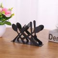 Fashion kitchen iron art craft black spoon fork knife napkin paper holder tissue block rack home hotel cafe table decor.