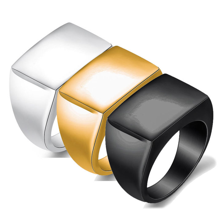 European and American cross-border ins fashion simple glossy 18MM rectangular titanium steel stainless steel ring with laser logo for women