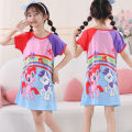 DSstyles Girls Nightgown Cartoon Cute Nightdress Summer Short Sleeves Sleepwear For 3-10 Years Kids.