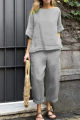 Women comfortable New Solid Color O Neck Suit for Women Simple Casual Loose Fashion Pocket Pants Female 2piece Set. 