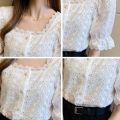 Fashion Summer Short Sleeve Shirts Woman White Blouse Women 2023 Elegant Square Collar Hollow Out Korean Lace Shirt Blusas 13934. 