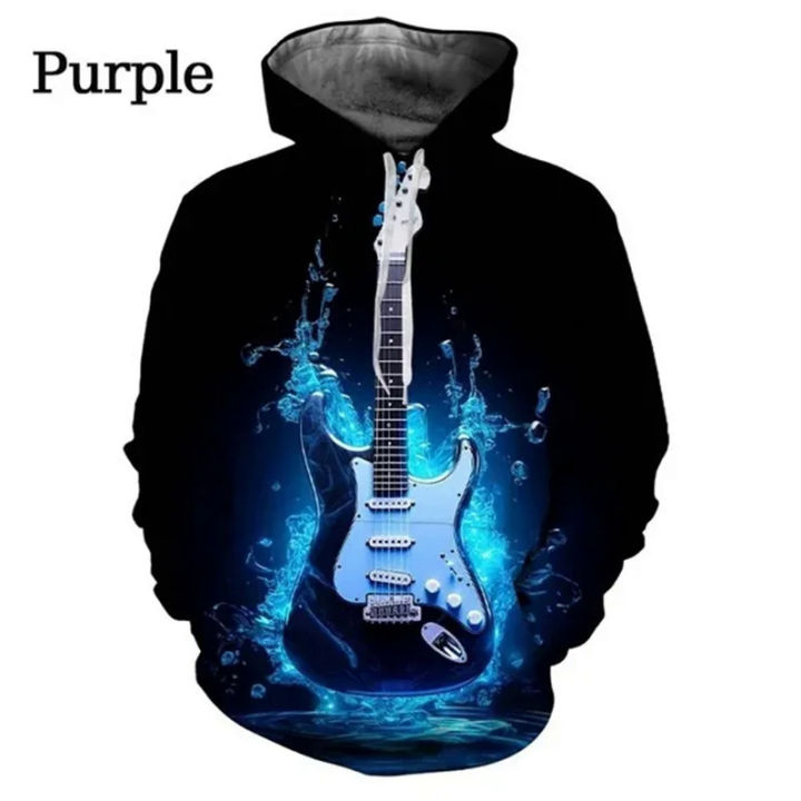 New Guitar Graphic Pop Hoodies For Men 3D Musical Instruments