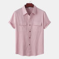 Mens Solid Cotton Linen Fashion Stripe Print Casual Shirt Plus Size Beach Shirt.