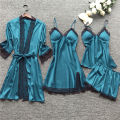 Women Satin Pajama Set Solid Lace Straps Silk Sleepwear with ChPads y suspender pajamas party daily cute date pajamas set. 