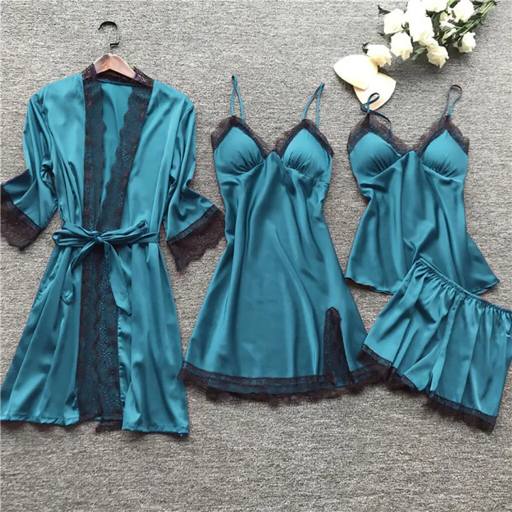 Women%20Satin%20Pajama%20Set%20Solid%20Lace%20Straps%20Silk%20Sleepwear%20with%20ChPads%20y%20suspender%20pajamas%20party%20daily%20cute%20date%20pajamas%20set%20-%20Image%202