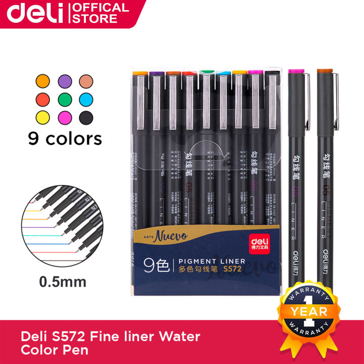 Deli%20S572%20Fine%20Liner%20Water%20Color%20Pen%200.5mm%209Pcs%20Multicolor%20-%20Image%203