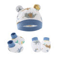 【In-Stock】 3pcs Newborn Baby Hat Mitten Booties Set Cartoon Printing Infant Beanie Cap Mittens Set For 0-6 Months Baby. 