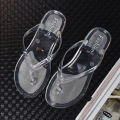 Transparent beach sandals korean version female internet celebrity jelly crystal clip foot flip flops summer korean version students wear flat soles outside.