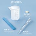 Silicone Measuring Cups Kit with Silicone Popsicle Stir Stick, Pipettes, Finger Cots for Epoxy Resin Mixing, Molds. 