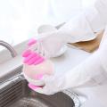1 Pair Cleaning Gloves Non-Slip Waterproof PVC White Long Sleeve Dishwashing Rubber Gloves Kitchen Supplies Kitchen Clean Tool. 