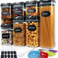 GC 7 Piece Food Storage Container Set With Marking Pen, Sticker, Measuring Spoon Durable And Impact Resistant Airtight Clear Canisters For Kitchen, Pantry.