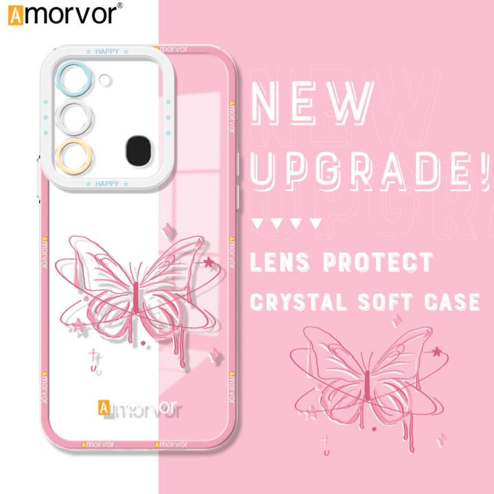 AMORVOR for Tecno Spark 8C Spark Go 2022 Back Cover Cartoon Butterfly Crystal Phone Cover Camera Protection Transparent TPU Soft Case