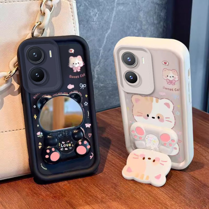 Case for redmi A7 pro 4g POCO C85X X8 pro max 5g phone casing back cover Softcase Silicone shockproof Cover new design aesthetic cute cat with makeup mirror holder for girls JTMMZJ9