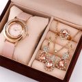 5PCS Set Luxury Watch Women Ring Necklace Earring Rhinestone Fashion Wristwatch Casual Ladies Watches Set Clock.