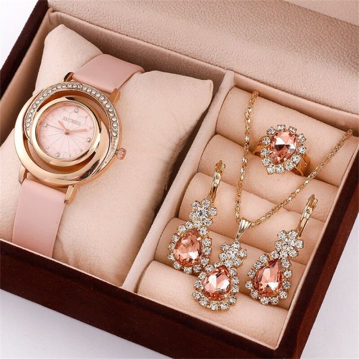 5PCS%20Set%20Luxury%20Watch%20Women%20Ring%20Necklace%20Earring%20Rhinestone%20Fashion%20Wristwatch%20Casual%20Ladies%20Watches%20Set%20Clock%20-%20Image%202