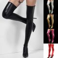 New Women Thigh High Socks Over Knees Socks PU Leather Casual Long Overknee Socks Black Red Silver Gold Stockings.