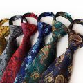 Pre-tied Necktie For Men Women Paisley Style Zipper Tie Plaid Stripes Jacquard Classic 8cm Business Tie Men Wedding Accessories.