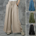 Sunnyheart Women Trousers Lightweight Solid Color Simple Wide Leg Pants. 