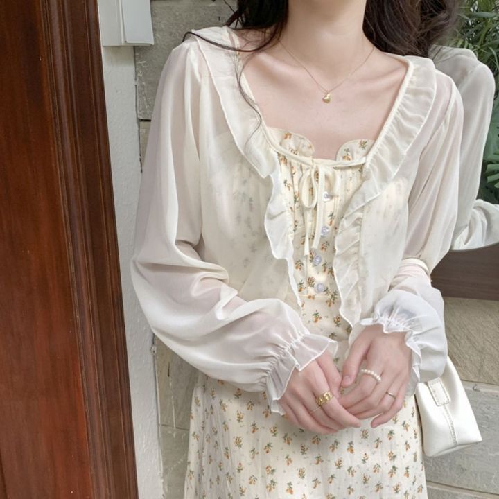For%20Women%20Fairy%20Thin%20Long%20Sleeves%20Female%20Wraps%20Chiffon%20Summer%20Wrapped%20Poncho%20Lace%20Cardigan%20Sunscreen%20Shawl%20Short%20Top%20Coat%20Shawl%20-%20Image%204