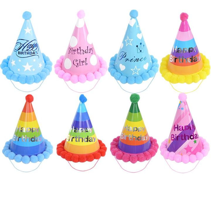 3/5Pcs%20Assorted%20Colors%20Kids%20Adults%20Birthday%20Party%20Hats%20Rainbow%20Birthday%20Cone%20Hats%20Boys%20Girls%20Blue%20Pink%20Birthday%20Pompon%20Paper%20Cap%20-%20Image%203