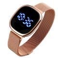 LED Touch Screen Magnetic Buckle Watch Fashion Stainless Wristwatch For Women Men.