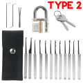 (Training Lock) Lock Picking Set Unlocking Tool Set Locksmith Practice Lock Pick Key Extractor Padlock Lockpick Tool Kits With Carrying Bag For Beginner Professional Kids - Without Lock.