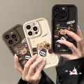 Cute 3D Doll Coffee Little Bear Cartoon Graffiti Phone Case Compatible for IPhone 17 16 15 14 11 12 13 Pro Max 7Plus XR XS Max X 7 8 6 15 6S Plus SE 2020 Soft Angel Eyes Shockproof Cover.