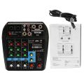 BT Sound Mixing Console Record 48V Phantom Power Monitor AUX Paths Plus Effects 4 Channels Audio Mixer with USB. 