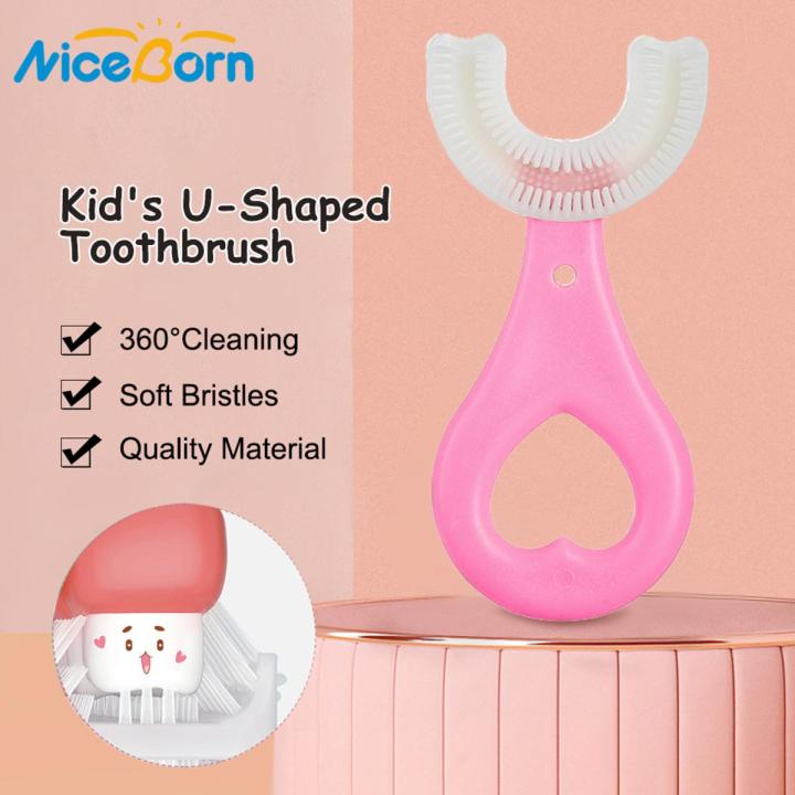 NiceBorn Baby Toothbrush Children's Soft U-shaped Toothbrush USB Automatic Ultrasonic Toothbrush Cartoon Pattern IPX7 Waterproof 2-12 years old Baby Tooth Brush
