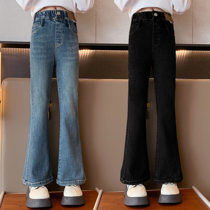 Girls flared jeans spring and autumn 2023 new foreign style girls big boys autumn fashion children's slim pants tide