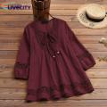 Women T-shirt Lace-Up Plus Size Casual Lady Spring Blouse.