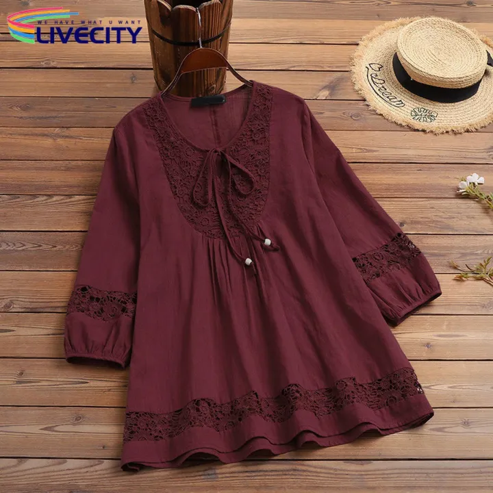Women%20T-shirt%20Lace-Up%20Plus%20Size%20Casual%20Lady%20Spring%20Blouse%20-%20Image%205