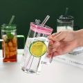 Premium-Square Mason Jar 400ml - Elegant Glass Container for Storage, Preservation and Decor, Airtight Lid, Versatile and Stylish Jar,Milkshake, Coffee & Juice Jar with Straw (Set of 1).