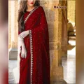 Maroon Colour Saree With High Quality Embroidery Work. 